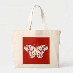 Bolso De Tela Gigante Esbozo de mariposa, rojo profundo y blanco