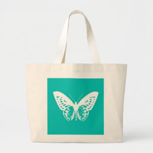 Bolso De Tela Gigante Esbozo de mariposa, turquesa y blanco