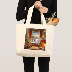 Bolso De Tela Gigante Escena de la ventana Navidades acogedores