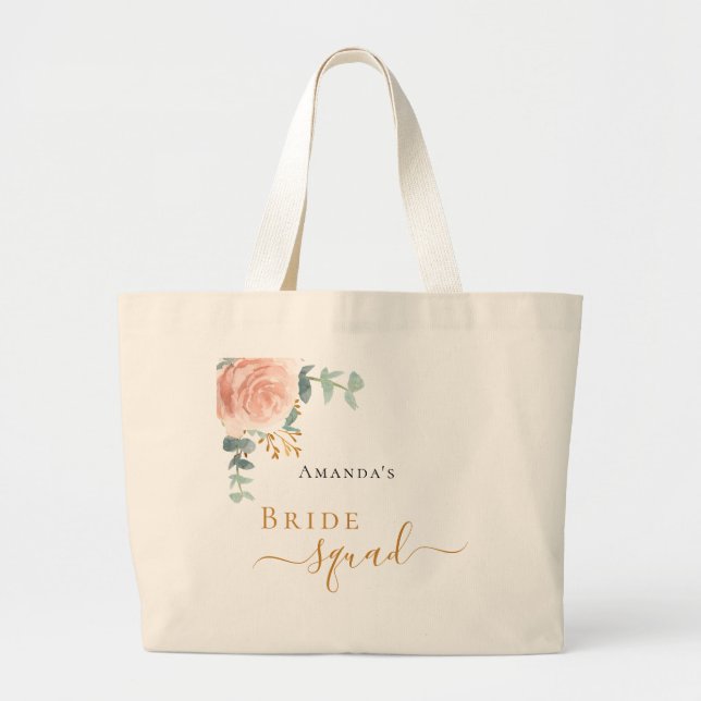 Bolso De Tela Gigante Escuadrón de novias rosa oro eucalipto floral vege (Frente)