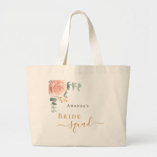 Bolso De Tela Gigante Esquadra de la novia rosa oro floral eucalipto ver