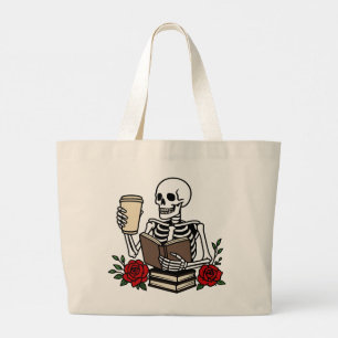 Bolso De Tela Gigante Esqueleto Amante de Libros Divertidos y Café con F