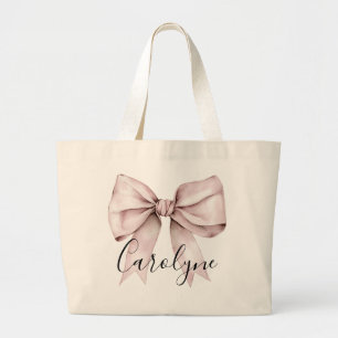 Bolso De Tela Gigante Estética coquette de lazo rosa Nombre personalizad