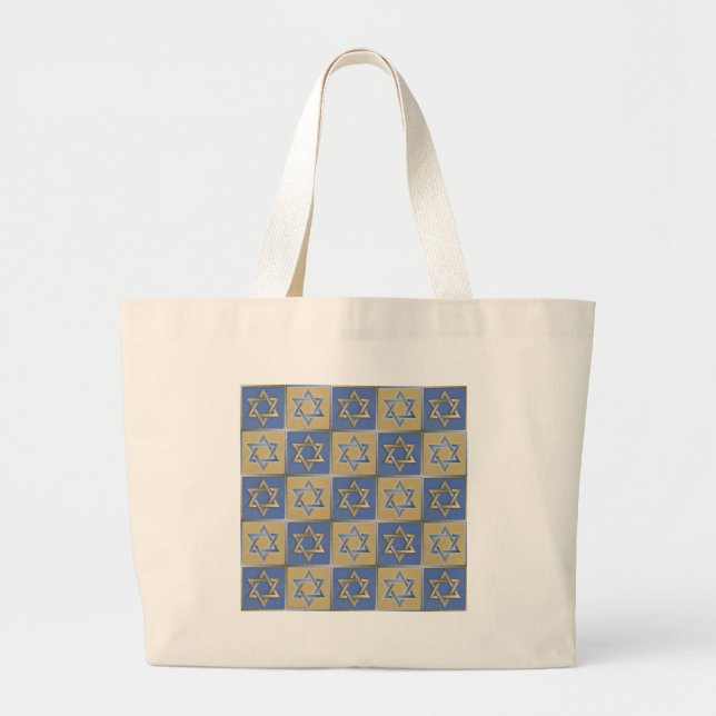 Bolso De Tela Gigante Estrella Judaica De David Metalizado Gold Blue (Frente)