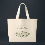 Bolso De Tela Gigante Eucalyptus Greenery blanquecina floral y dama de h<br><div class="desc">Moda moderna acuarela eucalipto verde y diseño floral blanco,  con nombre de dama de honor personalizado,  elegante y elegante,  grandes regalos personalizados de dama de honor para boda rústico,  boda botánico y bodas en la playa en primavera y verano. Ver todas las piezas coincidentes de la colección</div>