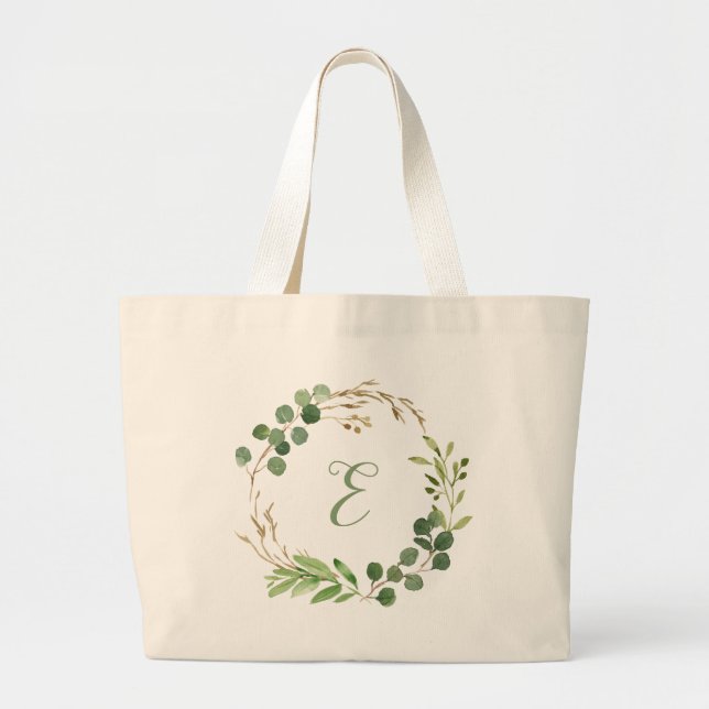Bolso De Tela Gigante Eucalyptus wreath monograma personalizado (Frente)