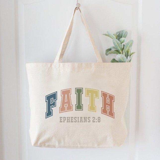 Bolso De Tela Gigante Faith Ephesian 2:8 Mujeres Cristianas Basadas En L (Faith Ephesians 2:8 Christian Women Faith Based Large Tote Bag)