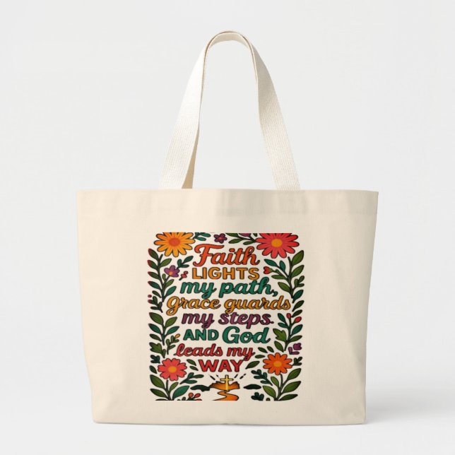 Bolso De Tela Gigante  Faith Lights My Path Christian Art - Inspirationa (Frente)