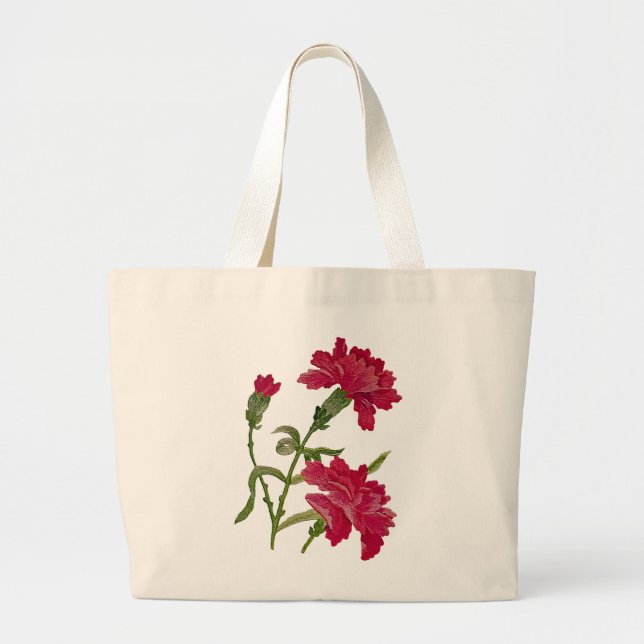 Bolso De Tela Gigante Fallos bordados de claveles rojos (Frente)