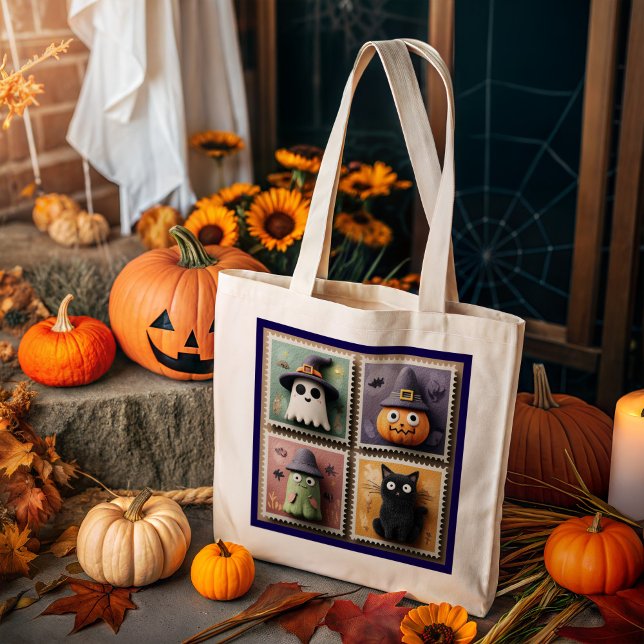 Bolso De Tela Gigante Fantasma, calabaza, estampado de zombi y gato (Subido por el creador)