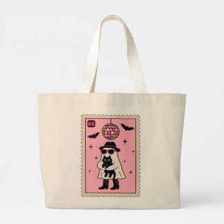 Bolso De Tela Gigante Fantasma retro disco con sello de Halloween de gat
