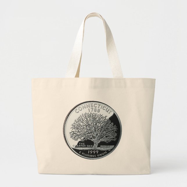 Bolso De Tela Gigante Faux Connecticut State Quarter Charter Oak Tree (Frente)