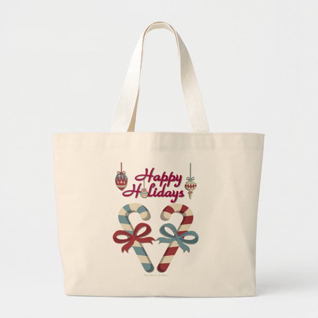 Bolso De Tela Gigante Felices fiestas Candy Cane Heart (Frente)