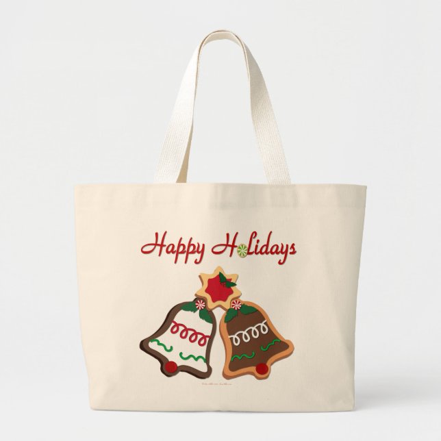 Bolso De Tela Gigante Felices fiestas Navidades Cookie Bells (Frente)