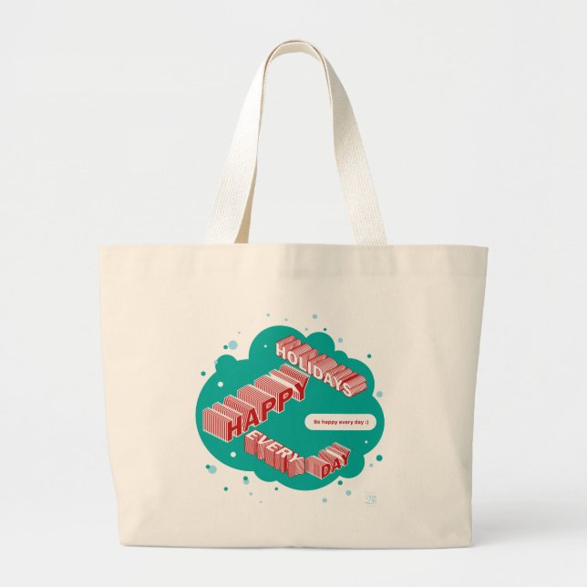 Bolso De Tela Gigante Felices fiestas, verdes y rojas (Frente)