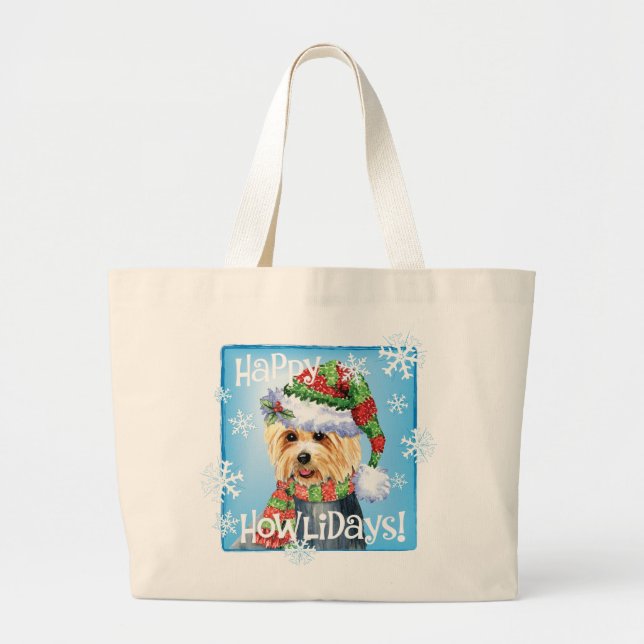 Bolso De Tela Gigante Felices Howlidays Australian Terrier Large Tote Ba (Frente)