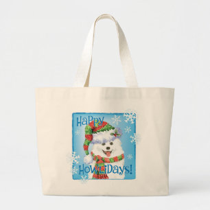 Bolso De Tela Gigante Felices Howlidays Eskimo Dog Large Tote Bag