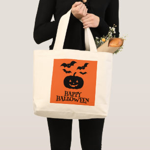 Bolso De Tela Gigante Feliz Bate de Calabaza de Halloween Mínimo