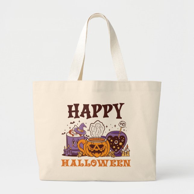 Bolso De Tela Gigante Feliz café de Halloween Brew (Frente)
