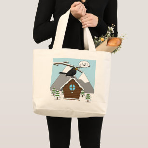 Bolso De Tela Gigante Feliz Canto de Blackbird en el paisaje invernal