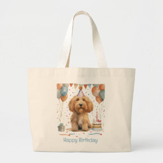 Bolso De Tela Gigante Feliz cumpleaños Goldendoodle Dog