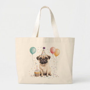 Bolso De Tela Gigante Feliz Cumpleaños Pug Perro