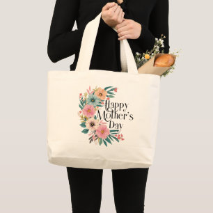 Bolso De Tela Gigante Feliz Día De La Madre Flores Del Lado Derecha Peac