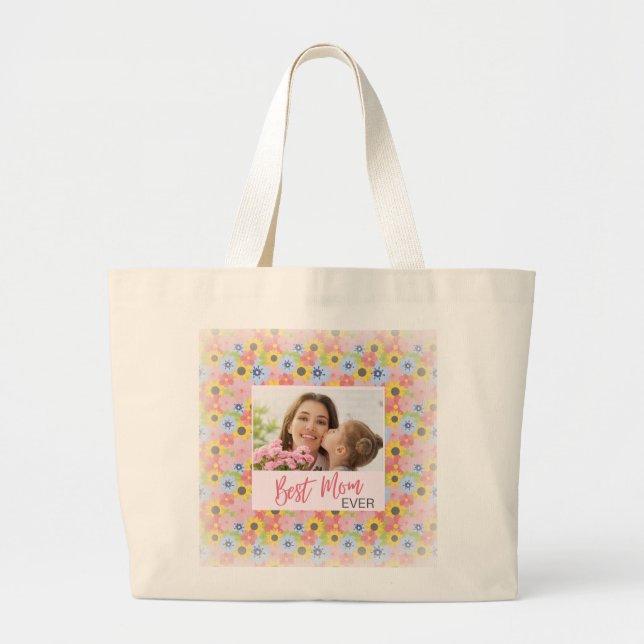 Bolso De Tela Gigante Feliz Día de la Madre, mejor mamá de todos (Frente)