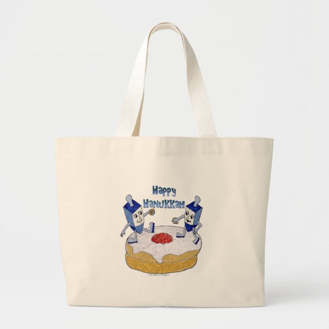 Bolso De Tela Gigante Feliz Hanukkah Dancing Dreidels Jelly Doughnut (Frente)
