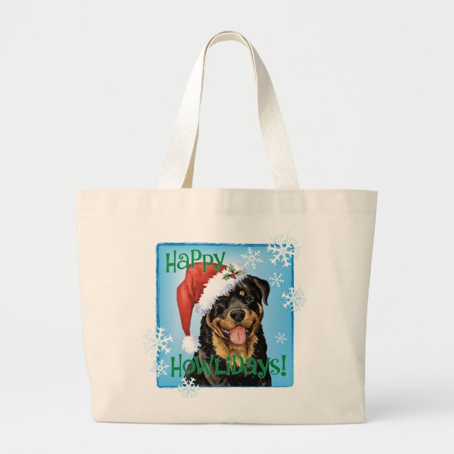 Bolso De Tela Gigante Feliz Howlidays Rottweiler (Frente)