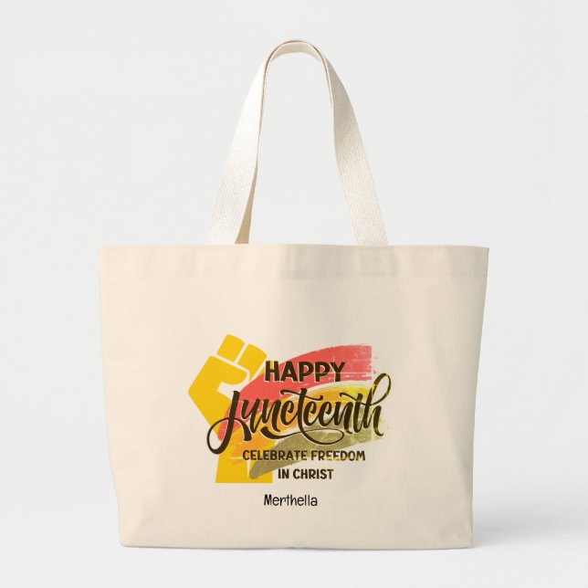 Bolso De Tela Gigante FELIZ JUNETEENTH Cristiano (Frente)