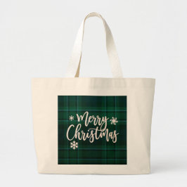 Bolso De Tela Gigante Feliz Navidad Green Plaid Tote