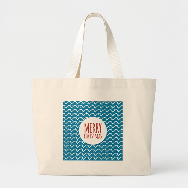 Bolso De Tela Gigante Feliz Navidad Patrón sin foco Textura azul (Frente)