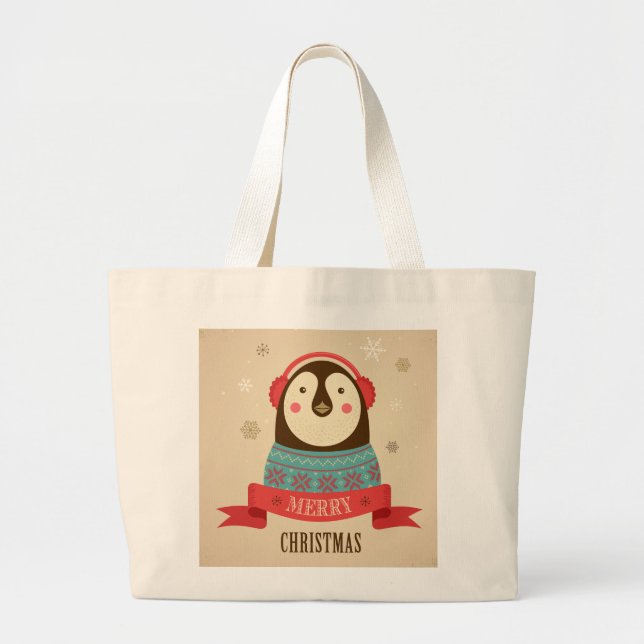 Bolso De Tela Gigante Feliz Navidad Pingüino (Frente)