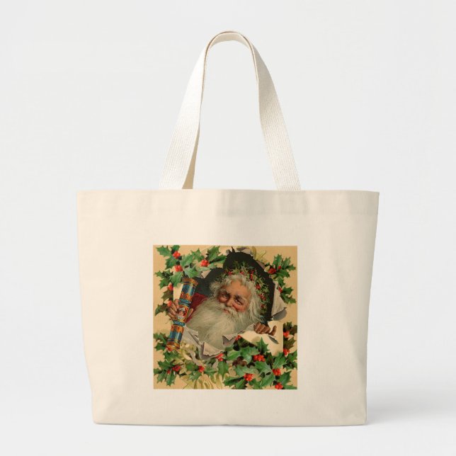 Bolso De Tela Gigante Feliz Navidad Santa Claus Clásico antiguo (Frente)