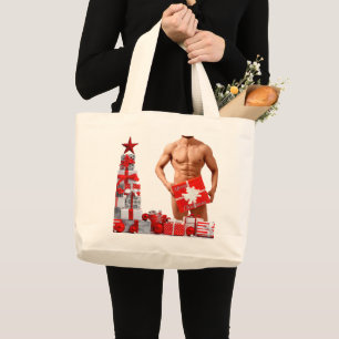 Bolso De Tela Gigante Feliz Navidad SlipperyJoe regalo rojo blanco plata