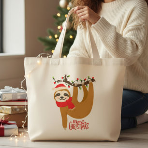 Bolso De Tela Gigante Feliz Navidad Sloth Cute Festividades