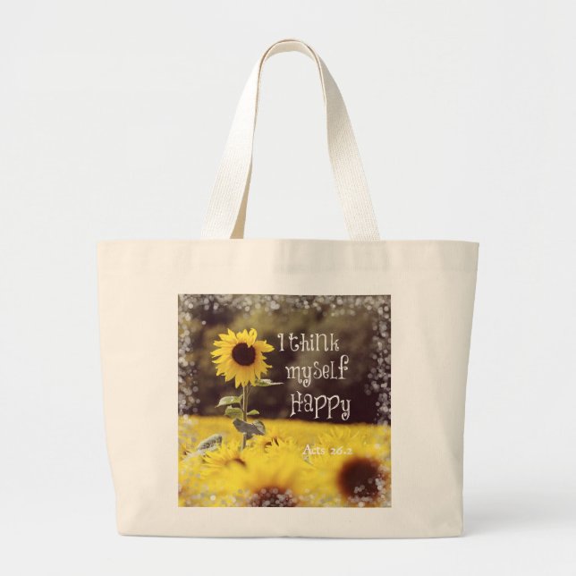 Bolso De Tela Gigante Feliz Verso de la Biblia con girasoles (Frente)
