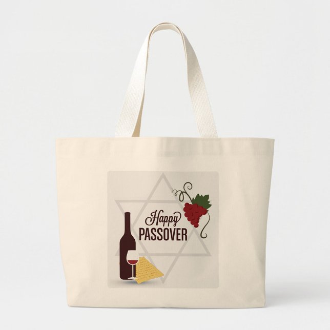 Bolso De Tela Gigante Festividad judía (A digital illustration on a cream-colored canvas tote bag depicts a Passover-themed graphic.)