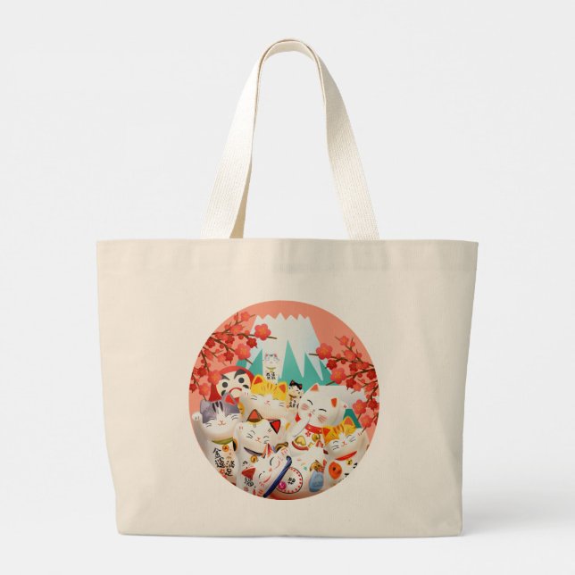 Bolso De Tela Gigante Fiesta Manekineko Hanami (Reverso)