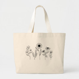 Bolso De Tela Gigante Fila de Floral Stems Boho Line Art