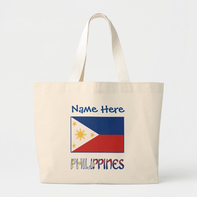 Bolso De Tela Gigante Filipinas: Personalización azul de la bandera fili (Frente)