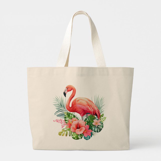 Bolso De Tela Gigante Flamenco Rosa   (Reverso)