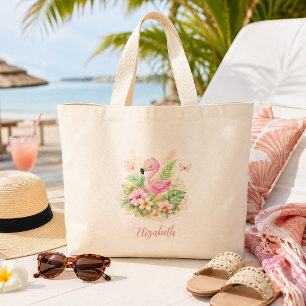 Bolso De Tela Gigante Flamenco Rosa Tropical Floral 