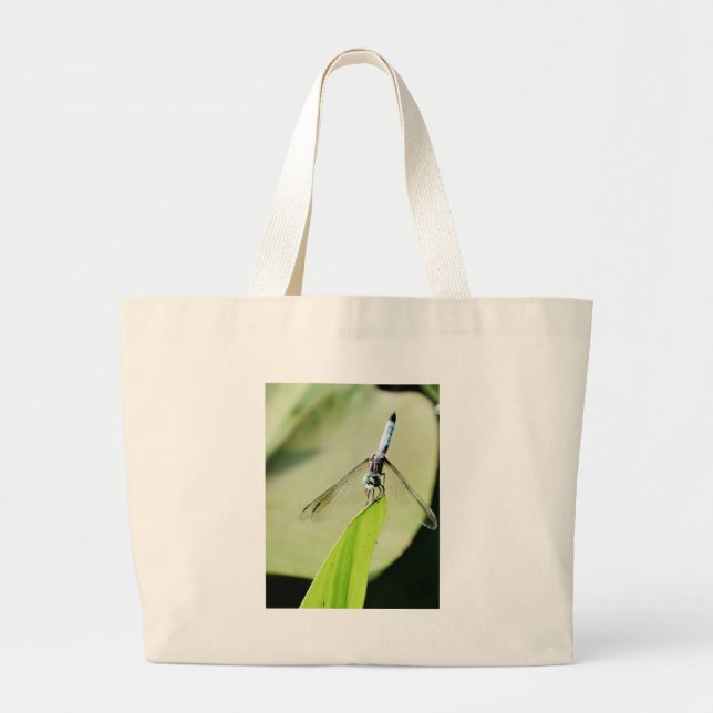 Bolso De Tela Gigante Flauta azul sobre una hoja verde (Frente)