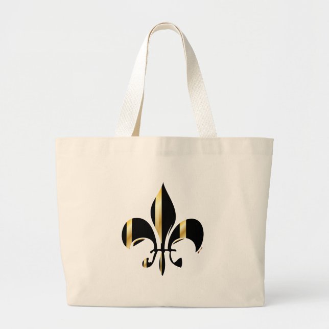 Bolso De Tela Gigante Fleur de Lis negro y oro (Frente)