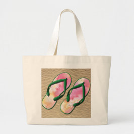 Bolso De Tela Gigante Flip Flops en rosa y verde
