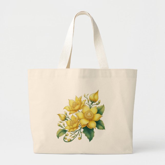 Bolso De Tela Gigante Flor amarillo tailandesa, arte tailandés (Frente)