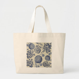 Bolso De Tela Gigante Flor azul anticuada impresa floral