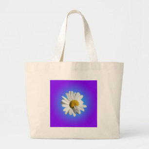 Bolso De Tela Gigante Flor Blanca de Margarita Floral Gradiente Azul Púr